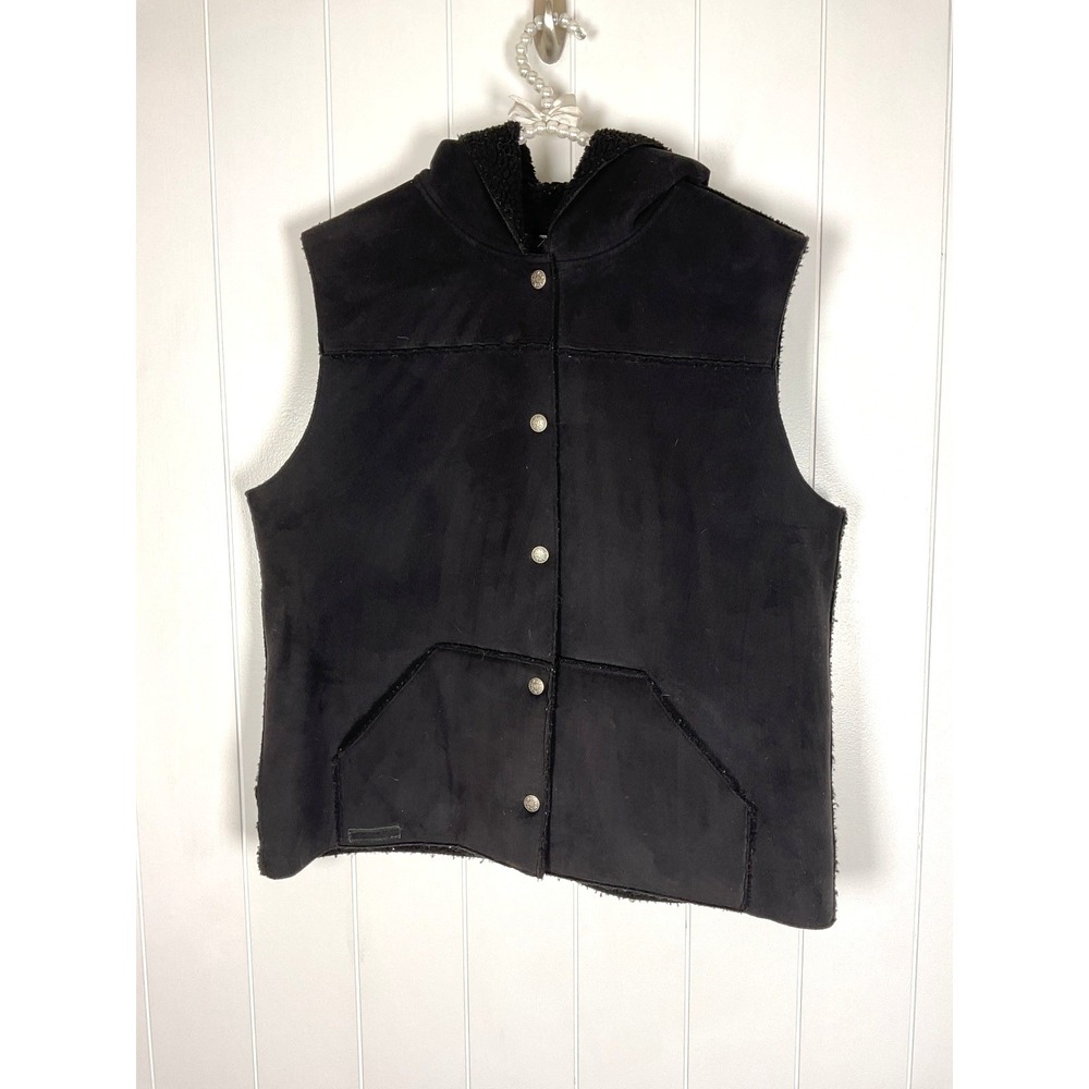 Lauren Ralph Lauren Faux Suede Sherpa Lined Black‎ Hooded Vest
